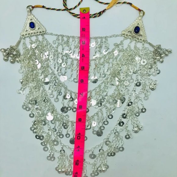 Multilayers Afghan Silver Necklace, Gypsy Silver Kuchi Bib Necklace - Picture 9 of 10